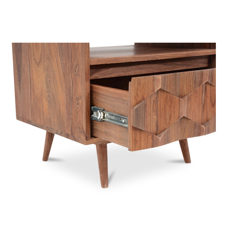 Mid-Century Sheesham Wood 22" Brown Nightstand with Drawer
