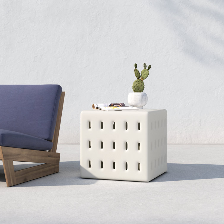 Campera 20'' White Concrete Square Outdoor Side Table