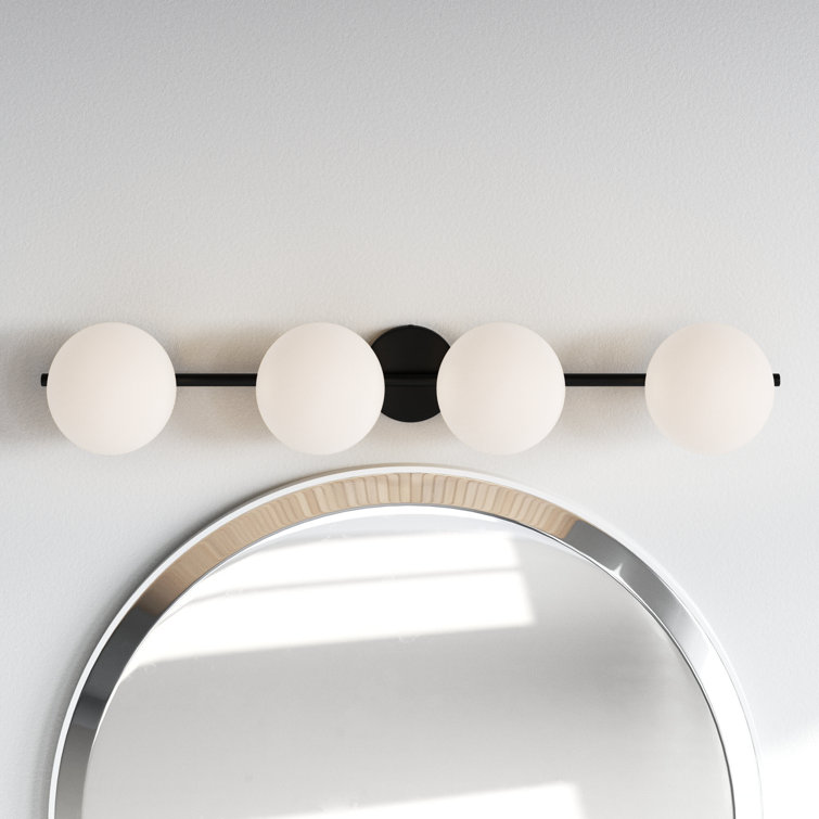 Vibi 4-Light Black Iron Vanity Light with White Alabaster Shades