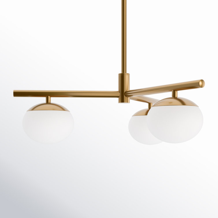 Burnished Brass 3-Light Globe Chandelier with Milk Glass Shades