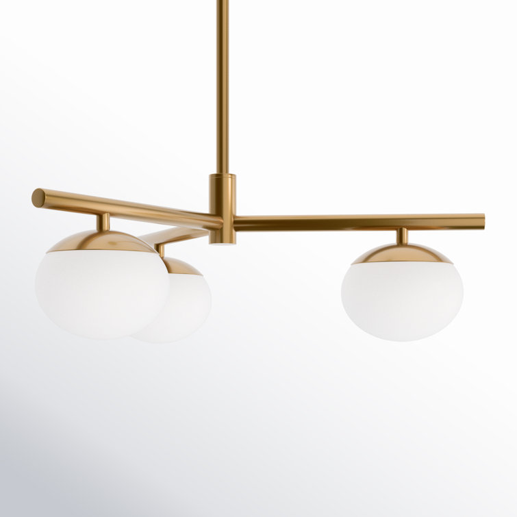 Burnished Brass 3-Light Globe Chandelier with Milk Glass Shades