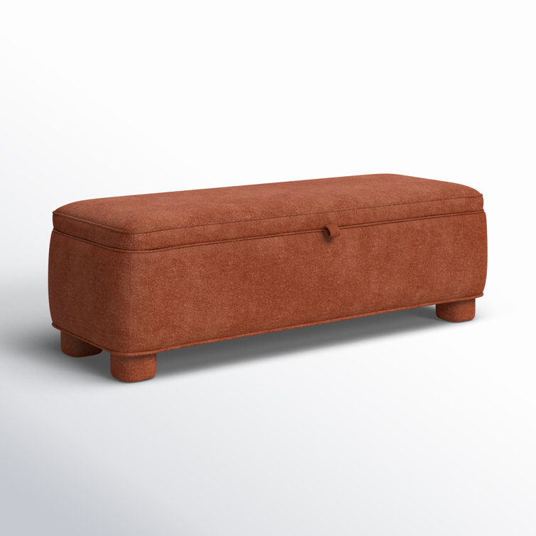 Dark Rust Basketweave Upholstered Storage Bench with Rounded Legs