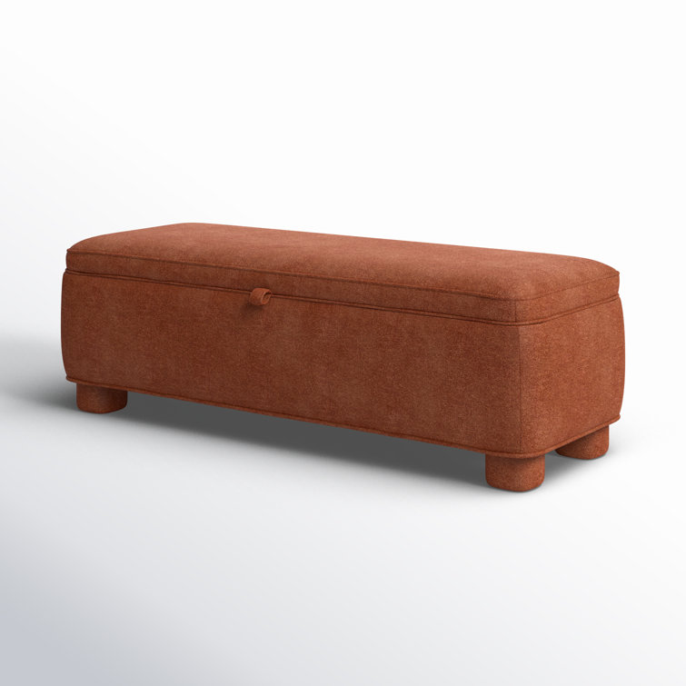 Dark Rust Basketweave Upholstered Storage Bench with Rounded Legs