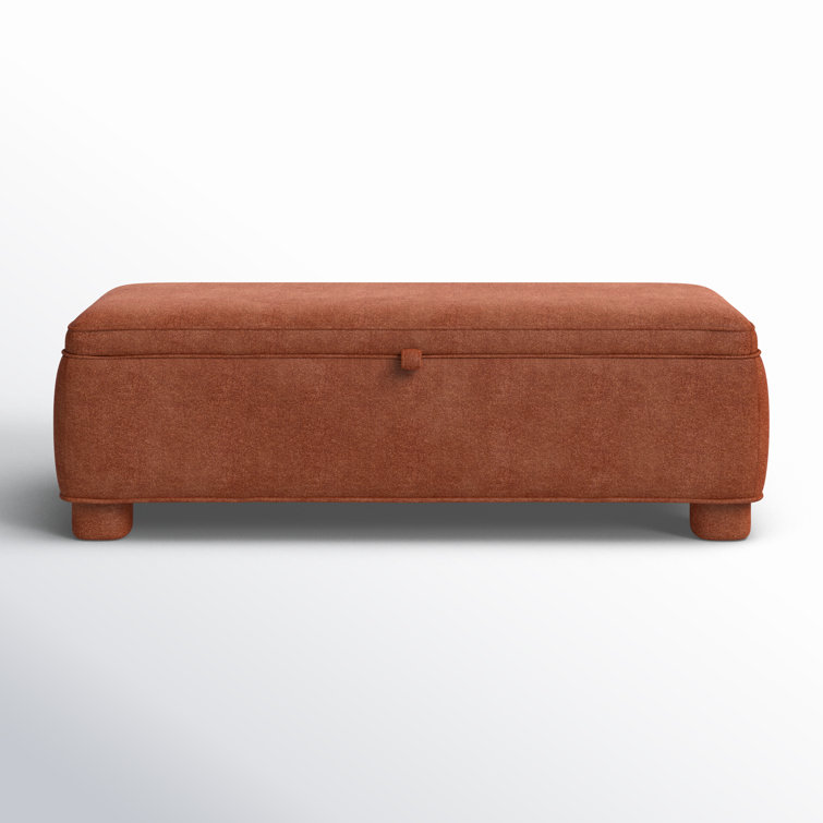 Dark Rust Basketweave Upholstered Storage Bench with Rounded Legs
