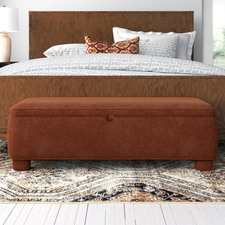 Dark Rust Basketweave Upholstered Storage Bench with Rounded Legs
