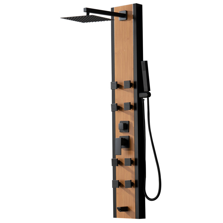 57'' Black and Bamboo Shower Panel System with Body Jets
