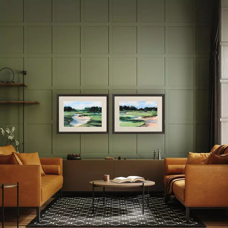 Verdant Green Golf Course Landscape Set with Black Wood Frame