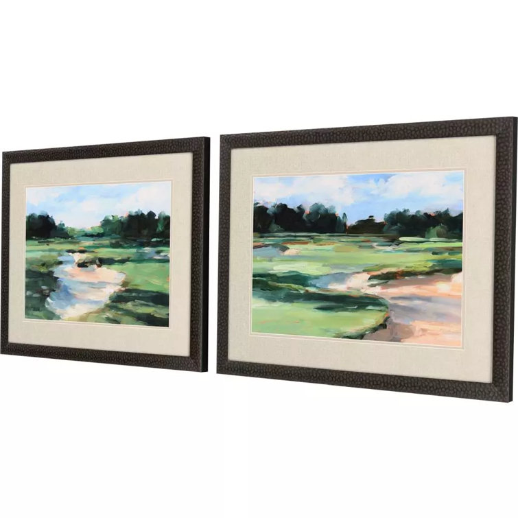 Verdant Green Golf Course Landscape Set with Black Wood Frame