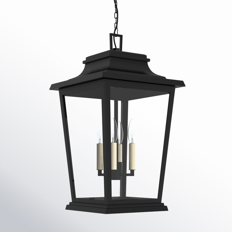 Warren Textured Black Clear Glass 4-Light Outdoor Pendant