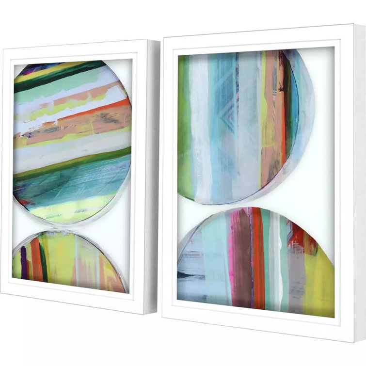 Colorful Mixed Media Abstract Art Set in White Frames