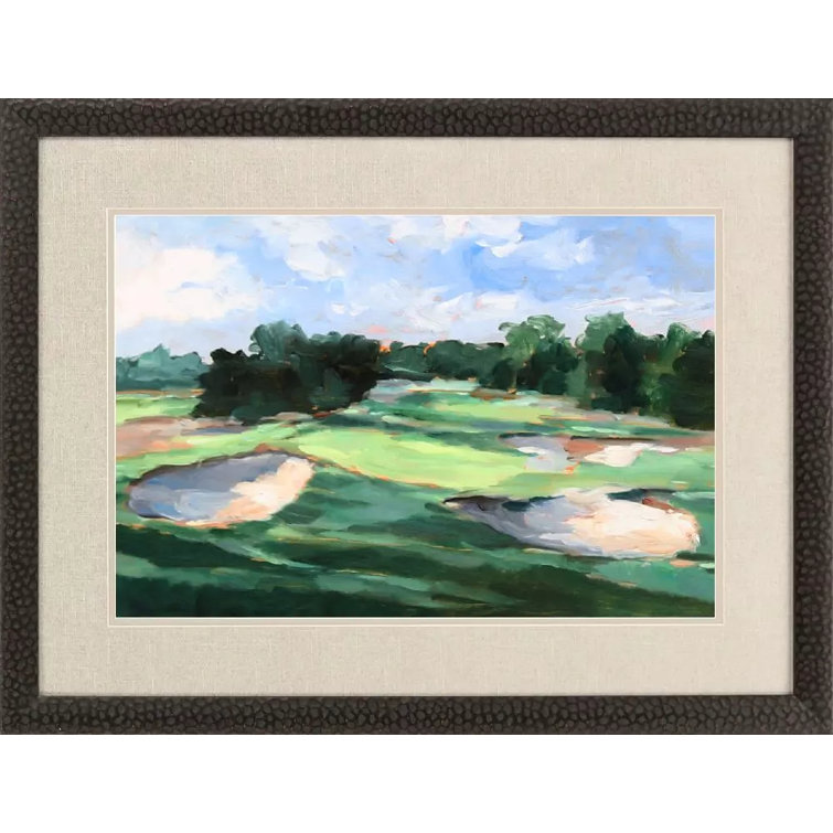 Golf Course Landscape Green Print Set with Black Wood Frame