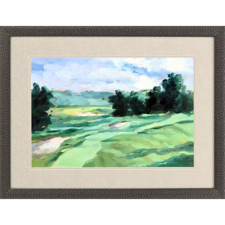 Golf Course Landscape Green Print Set with Black Wood Frame