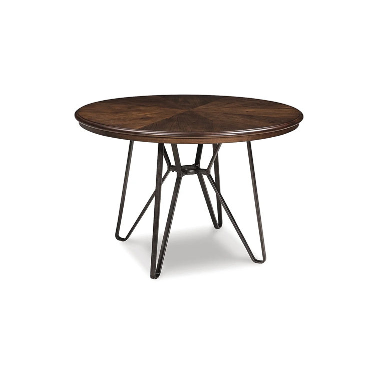 Mindi Veneer Mid-Century Modern Round Dining Table in Warm Brown