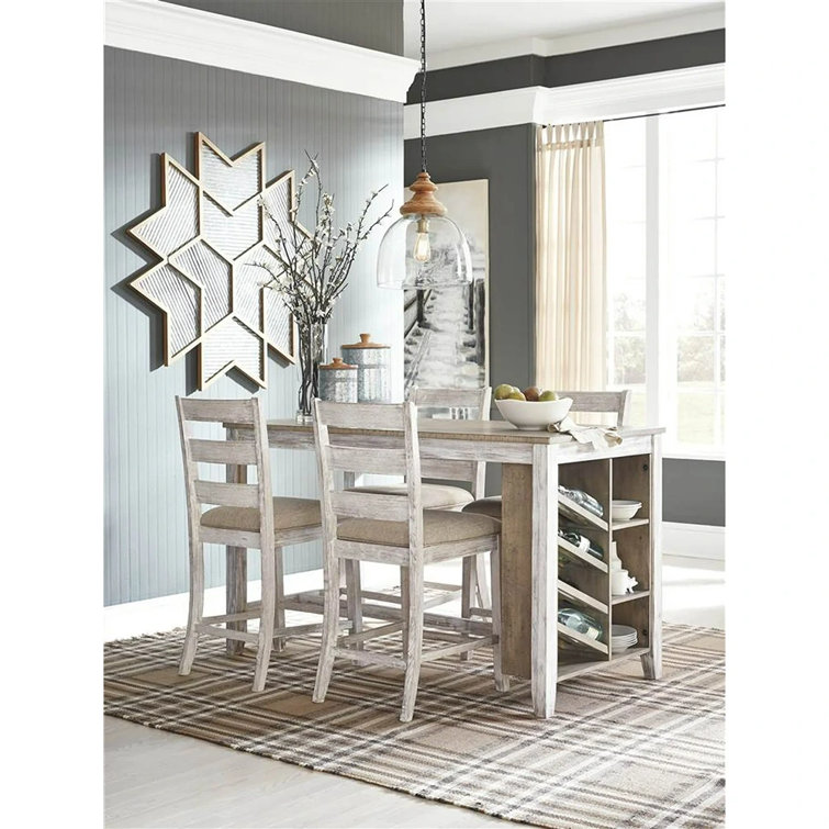 Cottage Charm Grayish White Wood Counter Table with Wine Rack