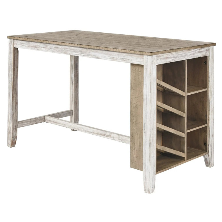Cottage Charm Grayish White Wood Counter Table with Wine Rack