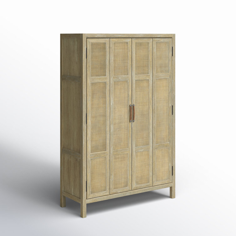Anders 50'' Beige Transitional Rattan Bar Cabinet with Wine Storage