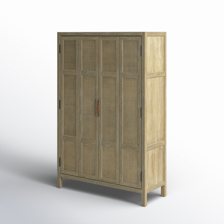 Anders 50'' Beige Transitional Rattan Bar Cabinet with Wine Storage