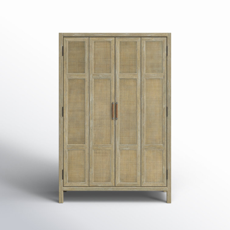 Anders 50'' Beige Transitional Rattan Bar Cabinet with Wine Storage