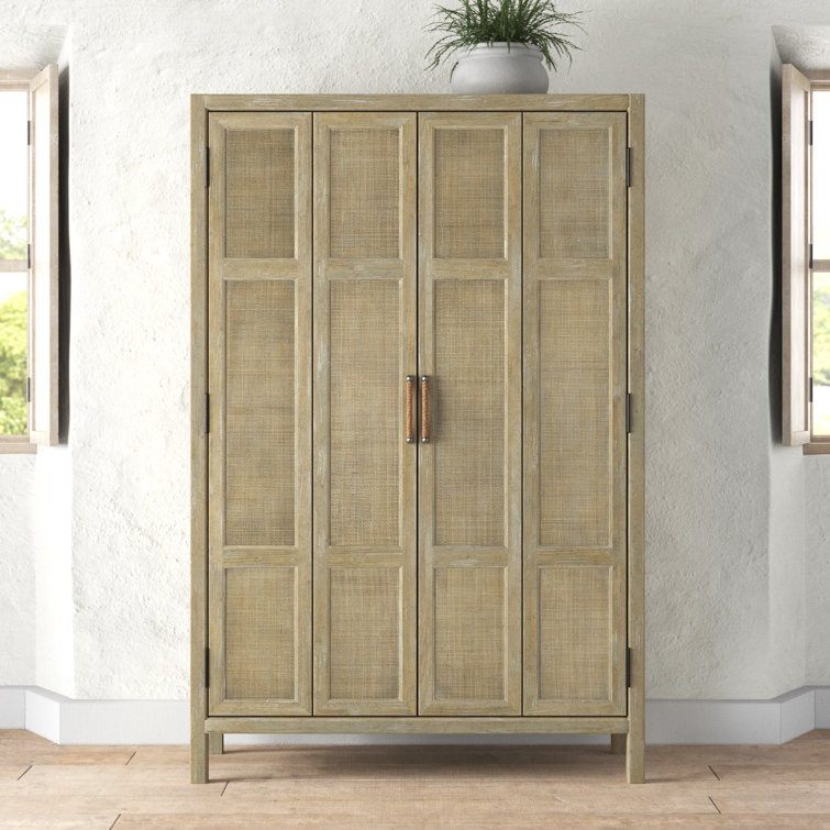 Anders 50'' Beige Transitional Rattan Bar Cabinet with Wine Storage