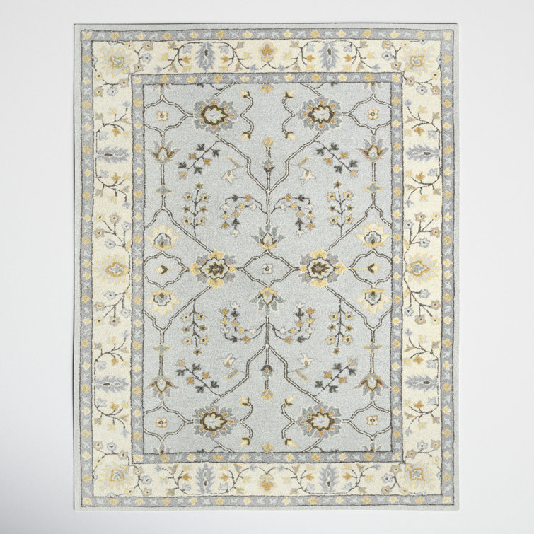 Handmade Light Gray and Beige Wool Tufted Rug