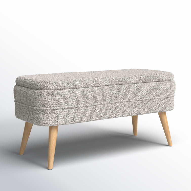Gray Upholstered Storage Bench with Squared Wood Legs