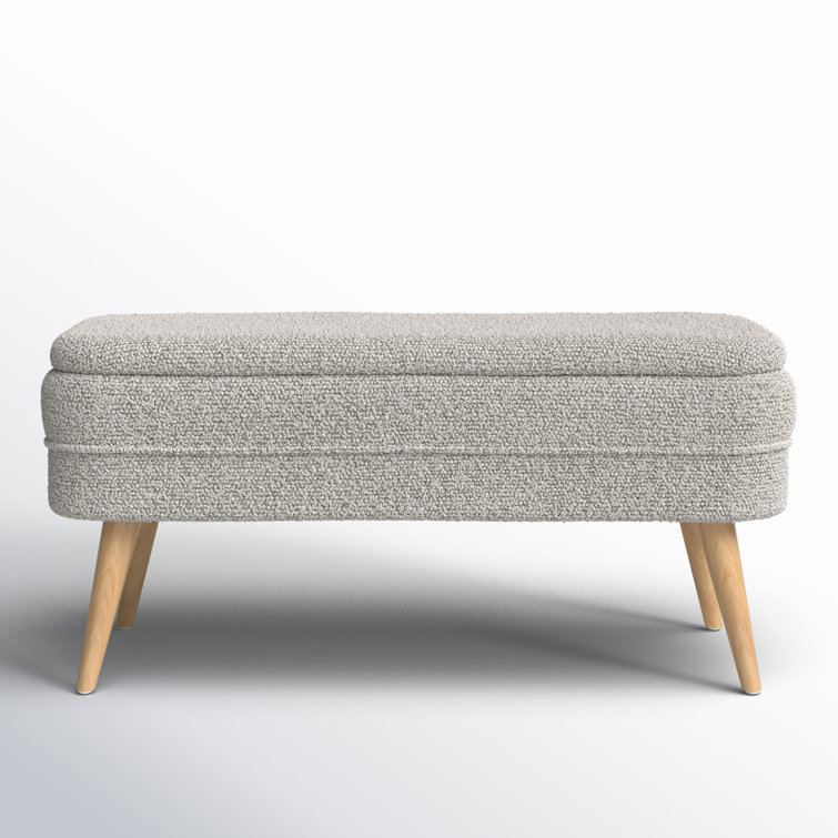 Gray Upholstered Storage Bench with Squared Wood Legs
