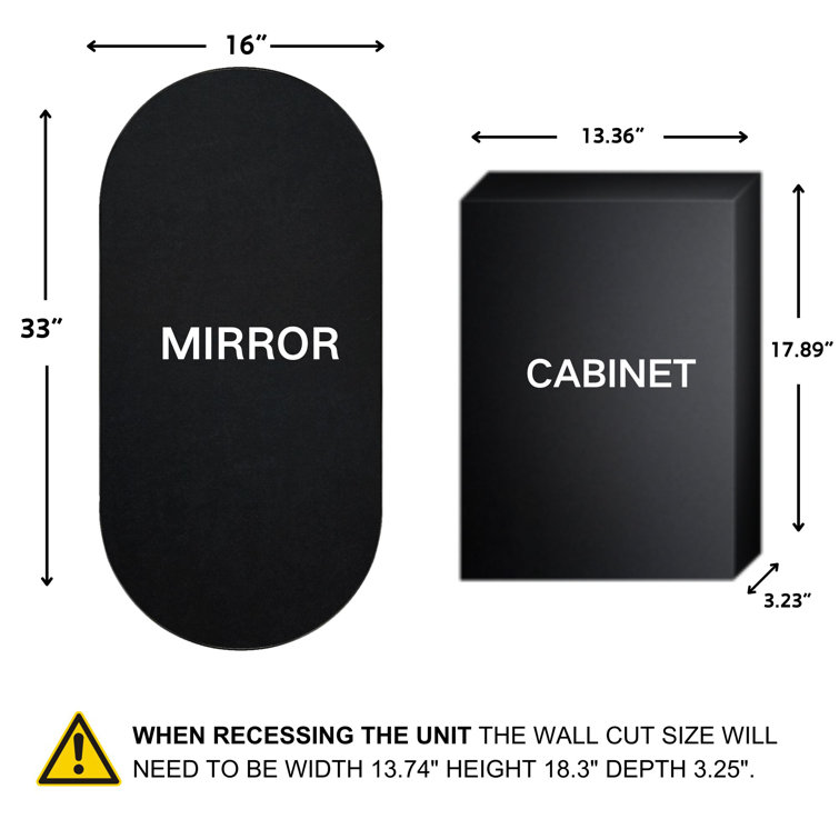 Oval Matte Black Metal Framed Medicine Cabinet with Mirror