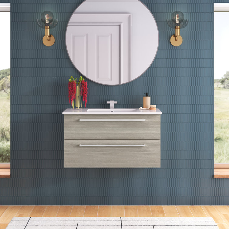 Aria 36" Gray Wall-Mount Single Sink Vanity with Marble Top