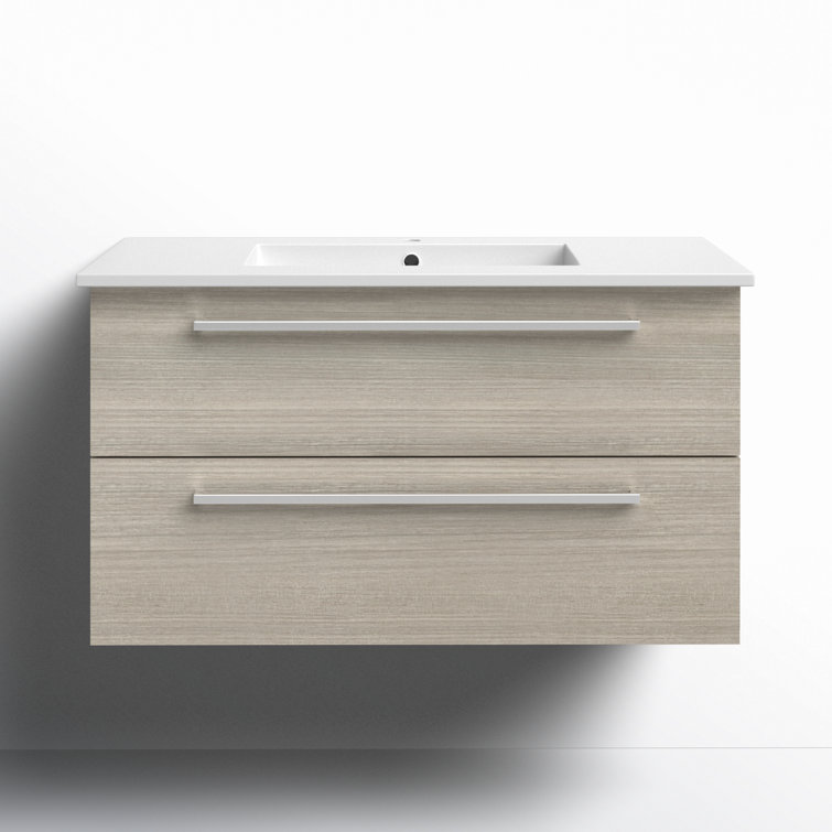 Aria 36" Gray Wall-Mount Single Sink Vanity with Marble Top