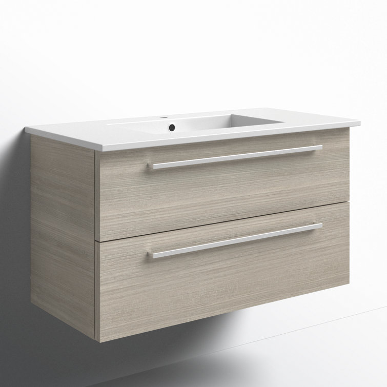 Aria 36" Gray Wall-Mount Single Sink Vanity with Marble Top