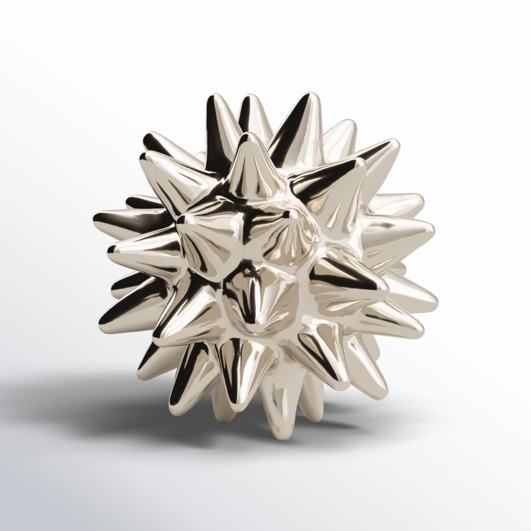 Small Shiny Silver Ceramic Urchin Sculpture