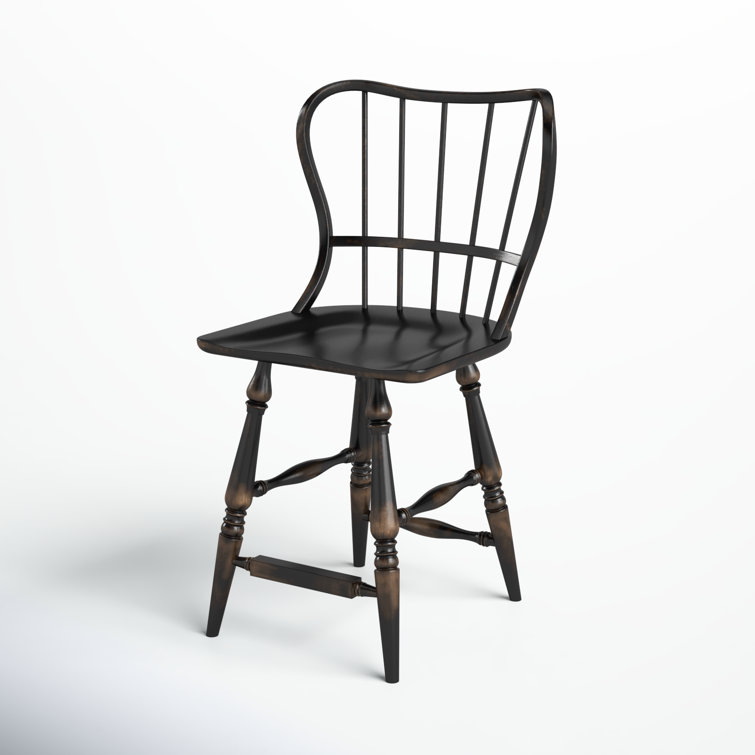 Black Leather Saddle Style Wood Counter Stool
