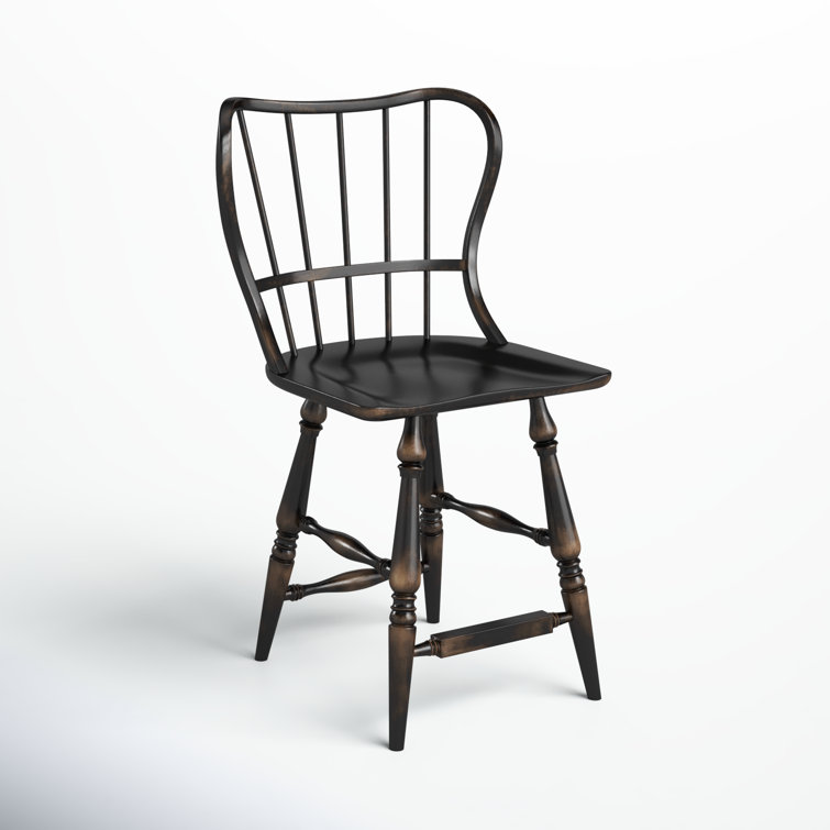 Black Leather Saddle Style Wood Counter Stool