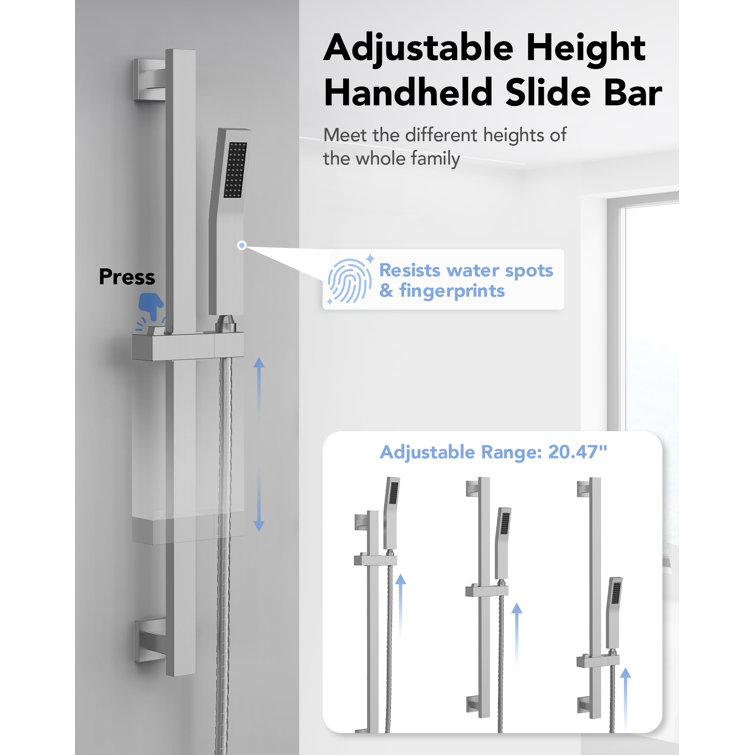 10" Brushed Nickel Adjustable Rainfall Shower System with Handheld