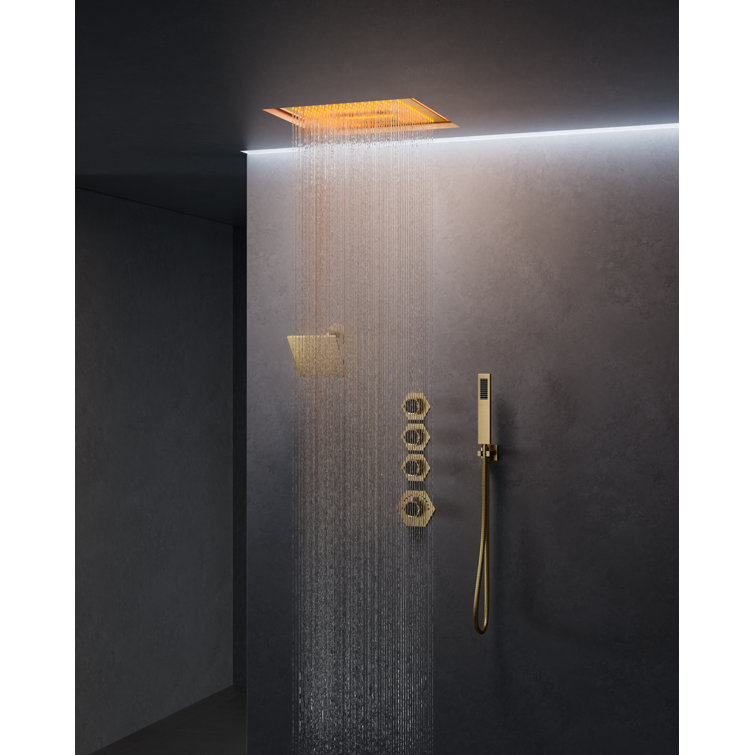 Brushed Gold Stainless Steel Multi-Head Shower System with Bluetooth Speaker