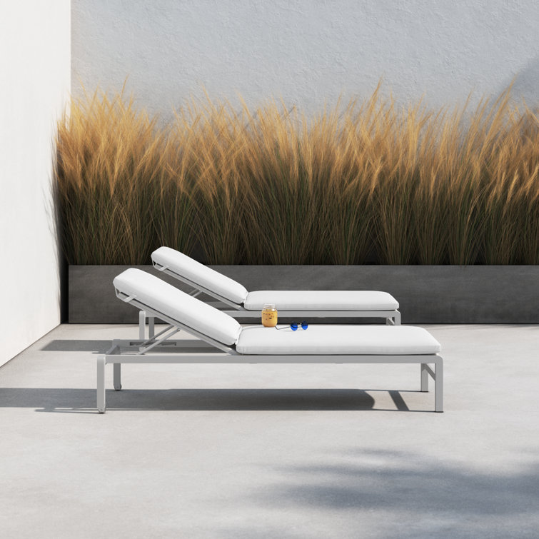 White Aluminum Outdoor Chaise Lounge Set with Cushions
