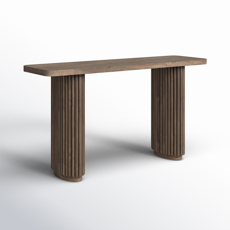 Ashen Brown Reclaimed Wood Console Table with Pedestal Legs