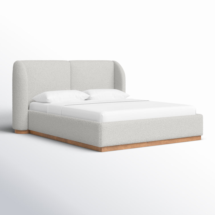 Queen Upholstered Boucle Fabric Bed with Wood Frame