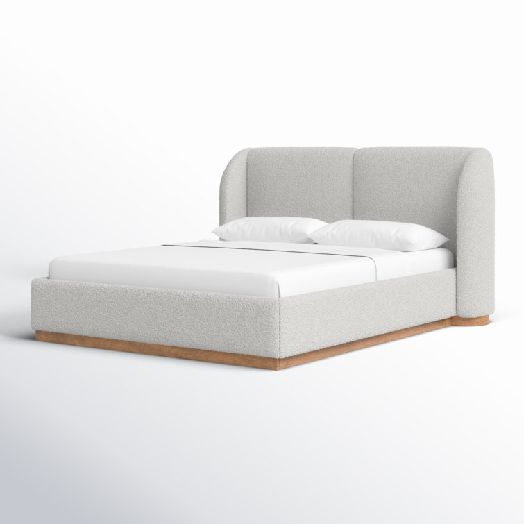Queen Upholstered Boucle Fabric Bed with Wood Frame
