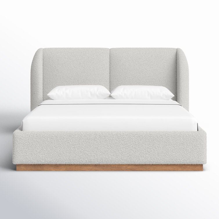 Queen Upholstered Boucle Fabric Bed with Wood Frame