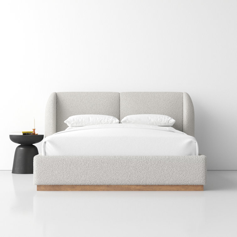 Queen Upholstered Boucle Fabric Bed with Wood Frame