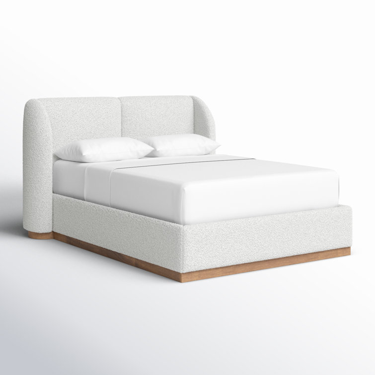 Full Size White Upholstered Wood Frame Bed with Headboard