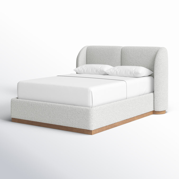 Full Size White Upholstered Wood Frame Bed with Headboard