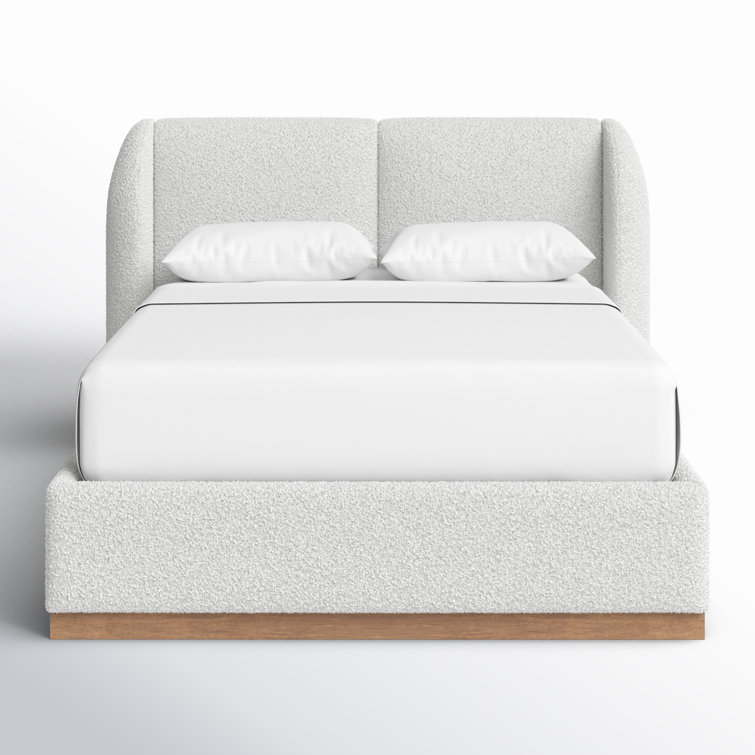 Full Size White Upholstered Wood Frame Bed with Headboard