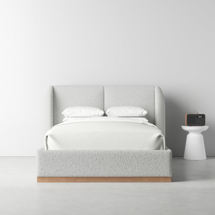 Full Size White Upholstered Wood Frame Bed with Headboard