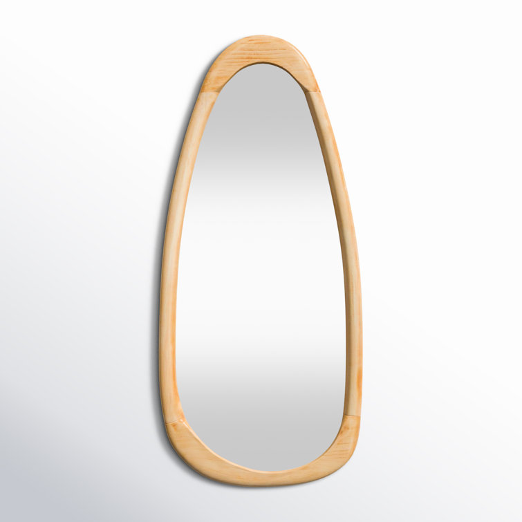 Light Brown Solid Wood Asymmetrical Wall Mirror