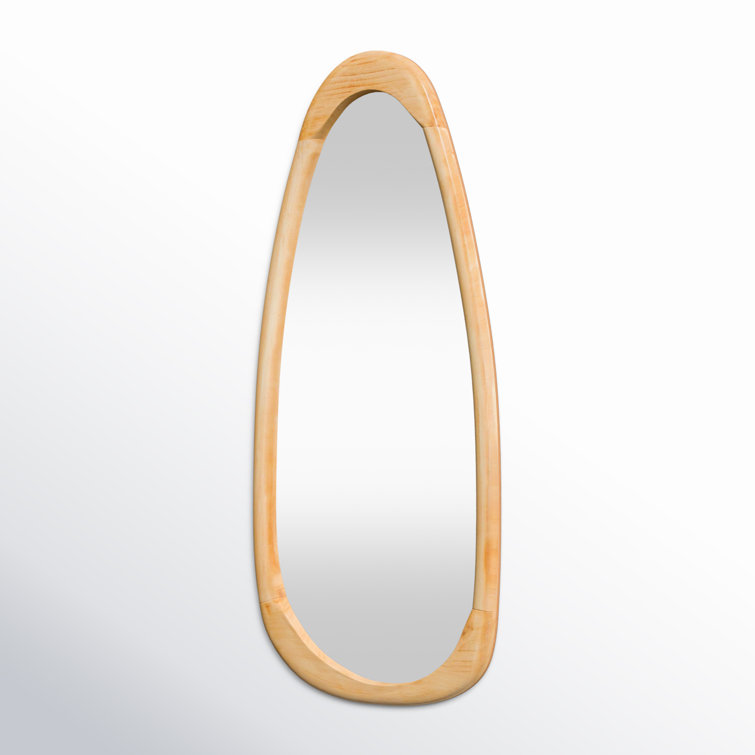 Light Brown Solid Wood Asymmetrical Wall Mirror