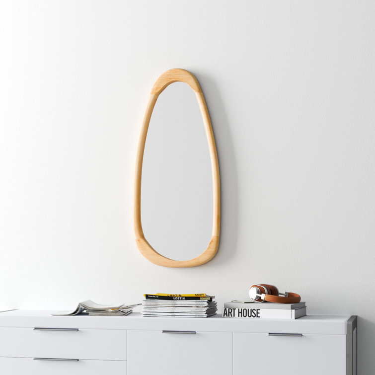 Light Brown Solid Wood Asymmetrical Wall Mirror