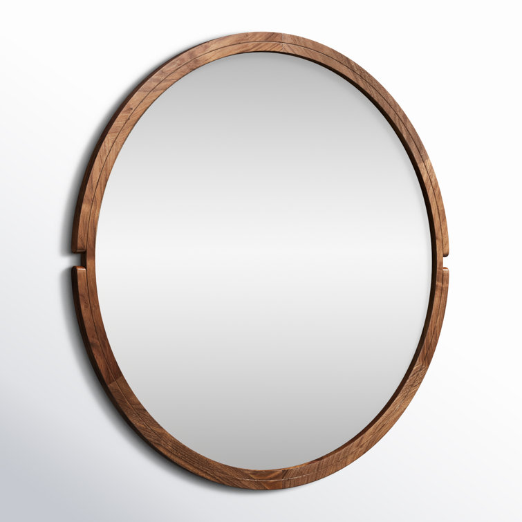Jacobsen Walnut Wood Round Wall Mirror