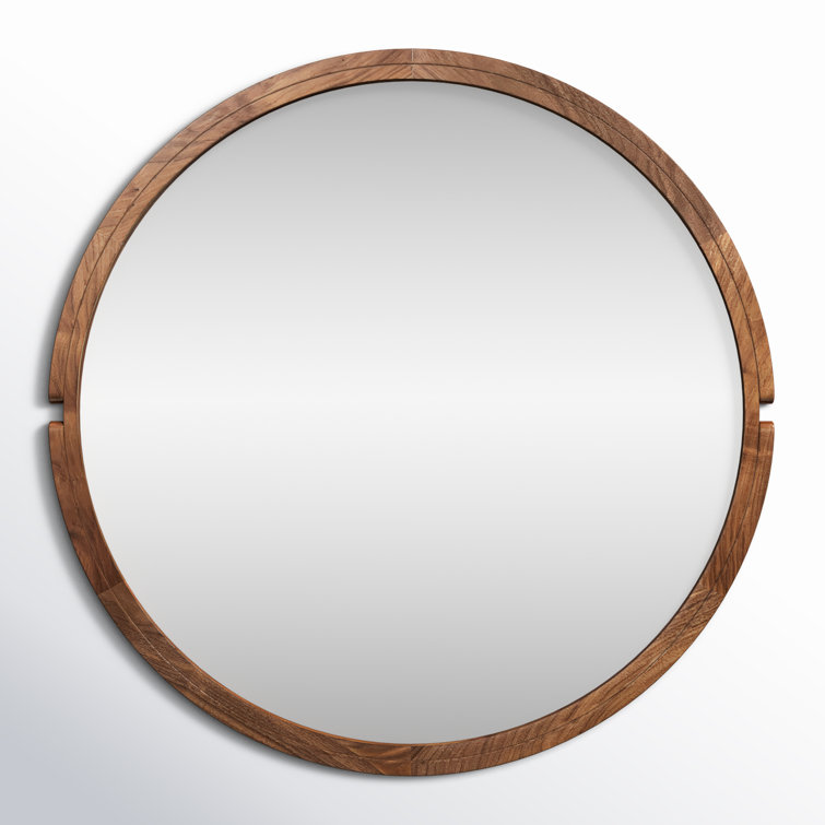 Jacobsen Walnut Wood Round Wall Mirror